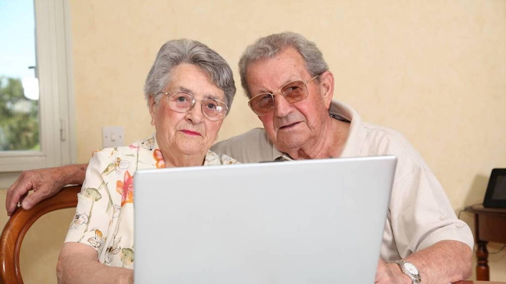 Ouderen-Computer-Paar