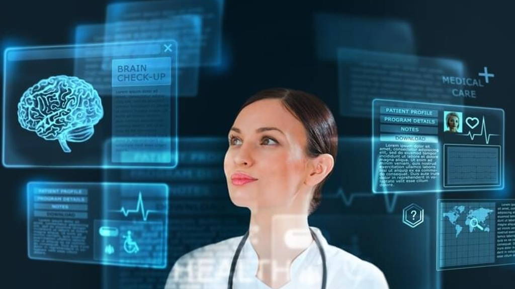 Female medicine doctor working with modern computer interface as