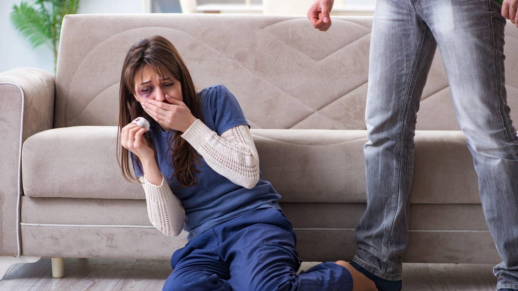Desparate wife with aggressive husband in domestic violence conc